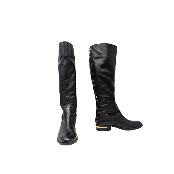 Vince Camuto Riding Boots Black Leather Gold Studded Parshell Women's Size 7.5 - Picture 4 of 9